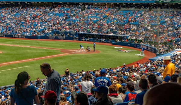 Crowd of people in a baseball stadium